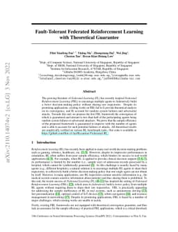 Fault-Tolerant Federated Reinforcement Learning with Theoretical
  Guarantee