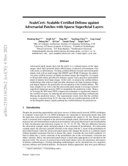 ScaleCert: Scalable Certified Defense against Adversarial Patches with
  Sparse Superficial Layers