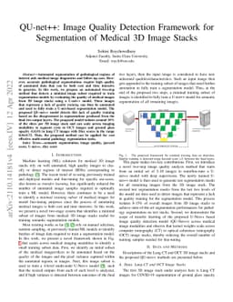 QU-net++: Image Quality Detection Framework for Segmentation of Medical
  3D Image Stacks