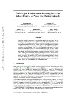 Multi-Agent Reinforcement Learning for Active Voltage Control on Power
  Distribution Networks