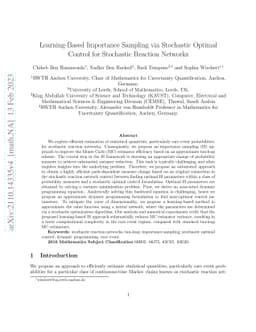 Learning-Based Importance Sampling via Stochastic Optimal Control for
  Stochastic Reaction Networks