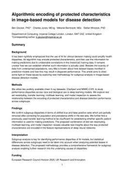 Algorithmic encoding of protected characteristics in image-based models
  for disease detection