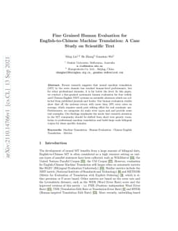 Fine Grained Human Evaluation for English-to-Chinese Machine
  Translation: A Case Study on Scientific Text
