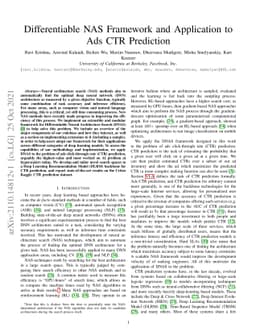 Differentiable NAS Framework and Application to Ads CTR Prediction