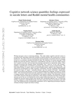 Cognitive network science quantifies feelings expressed in suicide
  letters and Reddit mental health communities