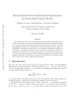 Decentralized Feature-Distributed Optimization for Generalized Linear
  Models