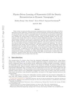 Physics-Driven Learning of Wasserstein GAN for Density Reconstruction in
  Dynamic Tomography