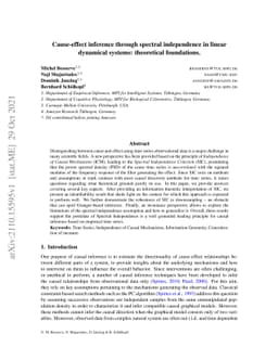 Cause-effect inference through spectral independence in linear dynamical
  systems: theoretical foundations