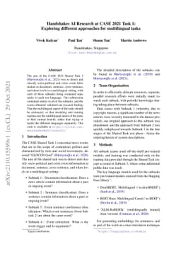 Handshakes AI Research at CASE 2021 Task 1: Exploring different
  approaches for multilingual tasks