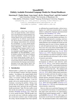 MentalBERT: Publicly Available Pretrained Language Models for Mental
  Healthcare