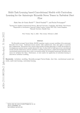 Multi-Task Learning based Convolutional Models with Curriculum Learning
  for the Anisotropic Reynolds Stress Tensor in Turbulent Duct Flow
