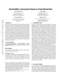 AdvCodeMix: Adversarial Attack on Code-Mixed Data