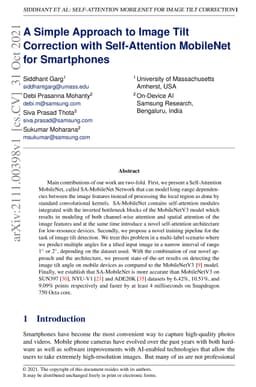 A Simple Approach to Image Tilt Correction with Self-Attention MobileNet
  for Smartphones