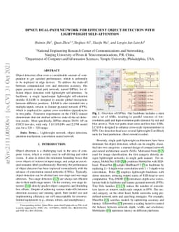 DPNET: Dual-Path Network for Efficient Object Detectioj with Lightweight
  Self-Attention