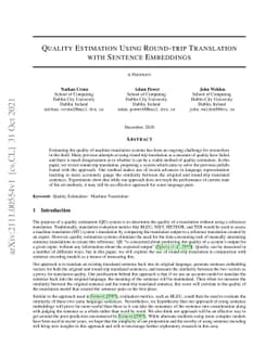 Quality Estimation Using Round-trip Translation with Sentence Embeddings
