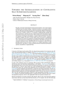 Towards the Generalization of Contrastive Self-Supervised Learning