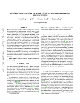 Few-shot learning with improved local representations via bias rectify
  module