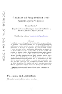 A moment-matching metric for latent variable generative models
