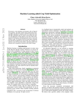 Machine Learning aided Crop Yield Optimization