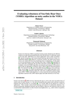 Evaluating robustness of You Only Hear Once(YOHO) Algorithm on noisy
  audios in the VOICe Dataset
