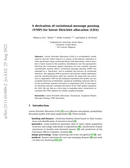 A derivation of variational message passing (VMP) for latent Dirichlet
  allocation (LDA)