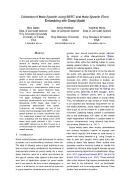 Detection of Hate Speech using BERT and Hate Speech Word Embedding with
  Deep Model