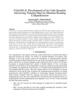 UQuAD1.0: Development of an Urdu Question Answering Training Data for
  Machine Reading Comprehension