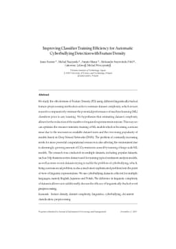 Improving Classifier Training Efficiency for Automatic Cyberbullying
  Detection with Feature Density