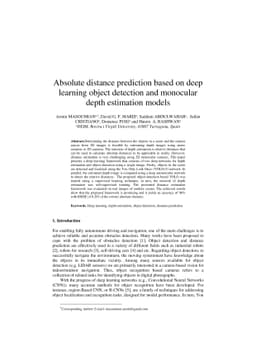 Absolute distance prediction based on deep learning object detection and
  monocular depth estimation models