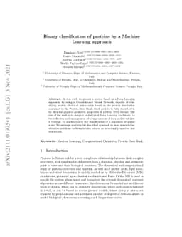 Binary classification of proteins by a Machine Learning approach