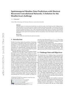 Spatiotemporal Weather Data Predictions with Shortcut
  Recurrent-Convolutional Networks: A Solution for the Weather4cast challenge