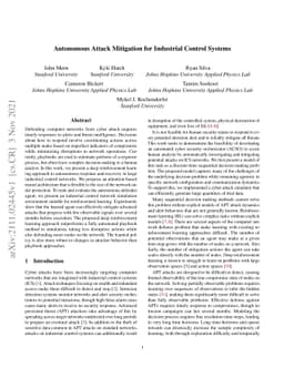 Autonomous Attack Mitigation for Industrial Control Systems