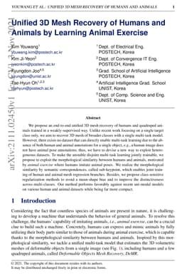 Unified 3D Mesh Recovery of Humans and Animals by Learning Animal
  Exercise