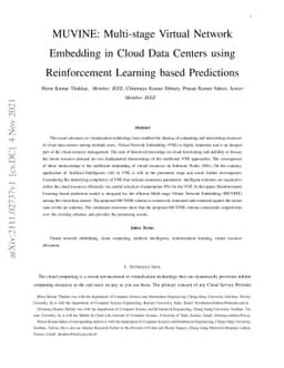 MUVINE: Multi-stage Virtual Network Embedding in Cloud Data Centers
  using Reinforcement Learning based Predictions