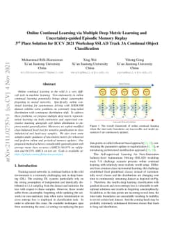 Online Continual Learning via Multiple Deep Metric Learning and
  Uncertainty-guided Episodic Memory Replay -- 3rd Place Solution for ICCV 2021
  Workshop SSLAD Track 3A Continual Object Classification