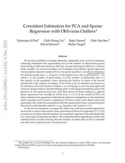 Consistent Estimation for PCA and Sparse Regression with Oblivious
  Outliers
