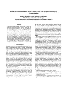 Secure Machine Learning in the Cloud Using One Way Scrambling by
  Deconvolution
