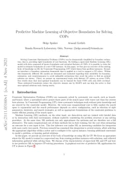 Predictive Machine Learning of Objective Boundaries for Solving COPs