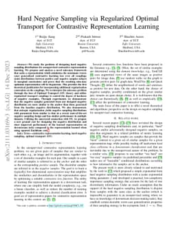 Hard Negative Sampling via Regularized Optimal Transport for Contrastive
  Representation Learning