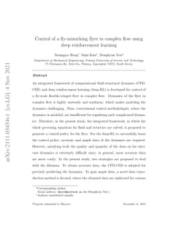 Control of a fly-mimicking flyer in complex flow using deep
  reinforcement learning
