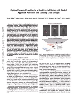 Optimal Inverted Landing in a Small Aerial Robot with Varied Approach
  Velocities and Landing Gear Designs