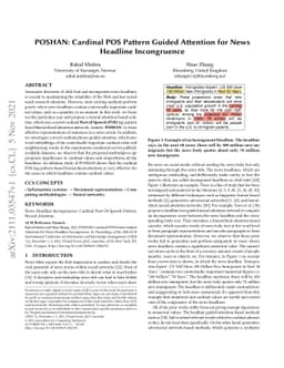 POSHAN: Cardinal POS Pattern Guided Attention for News Headline
  Incongruence