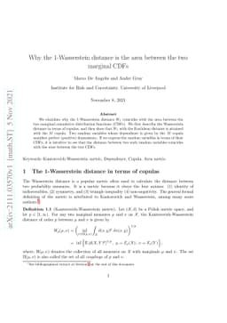 Why the 1-Wasserstein distance is the area between the two marginal CDFs
