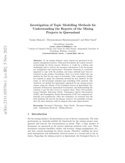 Investigation of Topic Modelling Methods for Understanding the Reports
  of the Mining Projects in Queensland