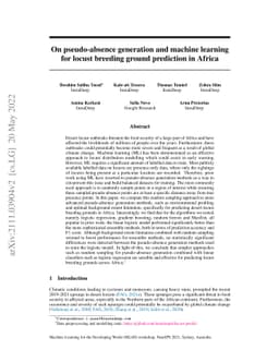 On pseudo-absence generation and machine learning for locust breeding
  ground prediction in Africa