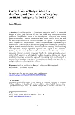 On the Limits of Design: What Are the Conceptual Constraints on
  Designing Artificial Intelligence for Social Good?