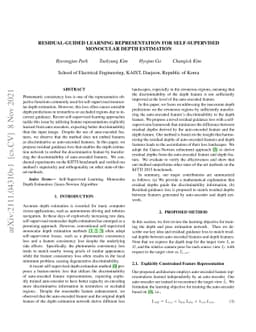 Residual-Guided Learning Representation for Self-Supervised Monocular
  Depth Estimation