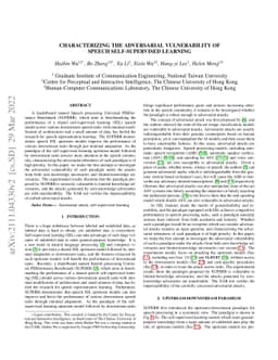 Characterizing the adversarial vulnerability of speech self-supervised
  learning