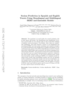 Sexism Prediction in Spanish and English Tweets Using Monolingual and
  Multilingual BERT and Ensemble Models