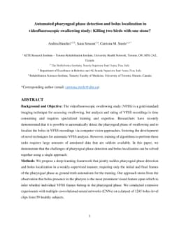Automated pharyngeal phase detection and bolus localization in
  videofluoroscopic swallowing study: Killing two birds with one stone?